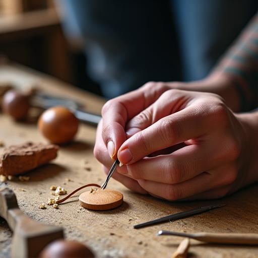Artigiano che lavora gioielli in legno
